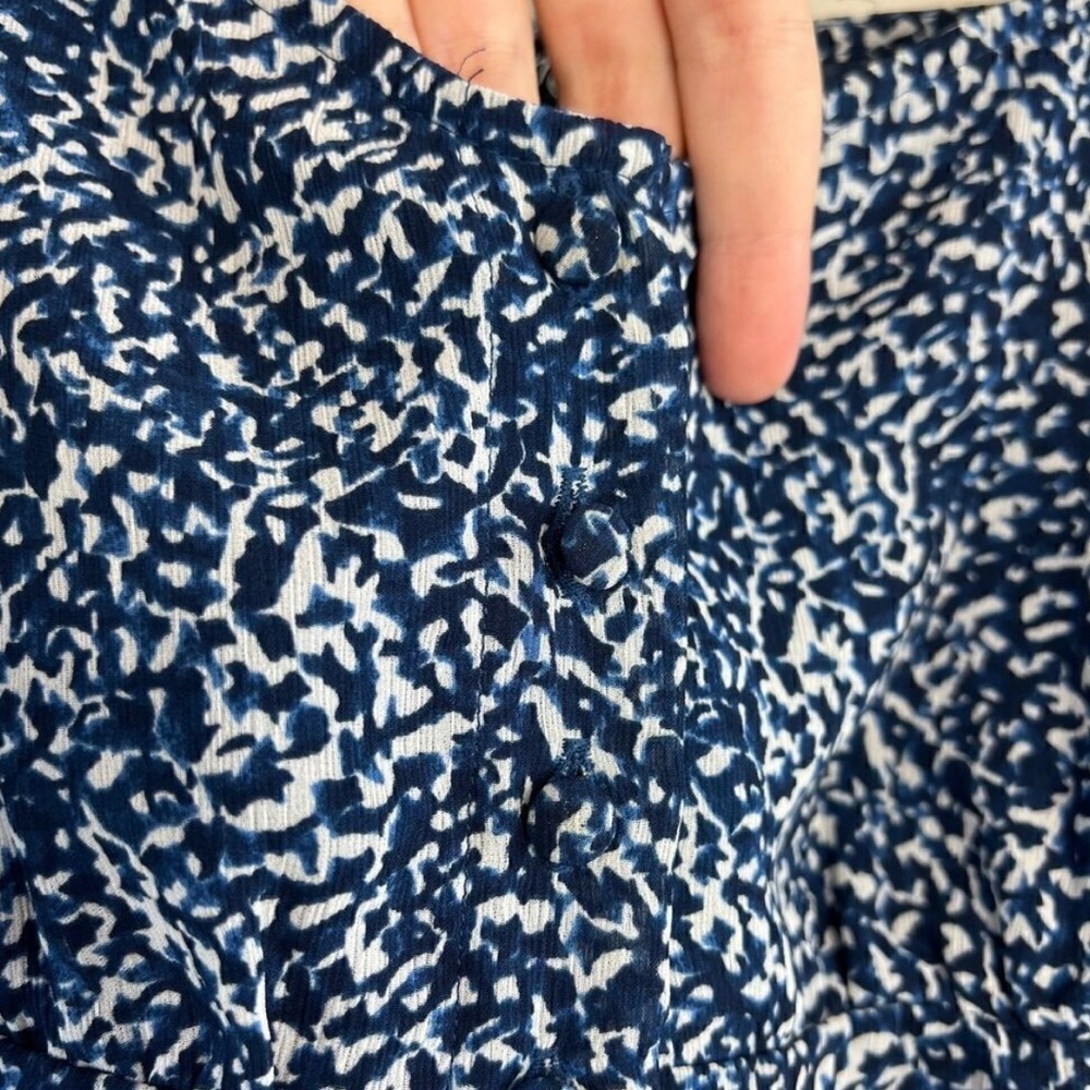 Madewell Blue Indigo Bengali Block-print Chiffon Sweetheart Lined Blouse 2 - Picture 7 of 11